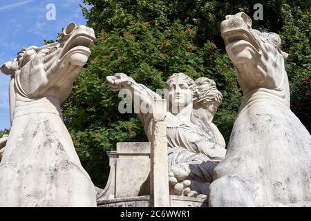 Statue of Neptune symbolising navigation outside the Glamorgan County Hall building, Cardiff, South Wales Stock Photo