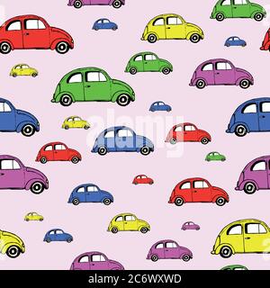 Urban cars seamless texture. Vector background. Isometric cars. Seamless pattern color car illustration Stock Vector