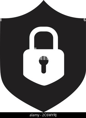 black simple flat icon of internet web security, shield with pad Stock Vector