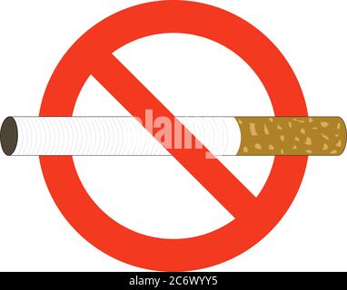 no smoke ban on smoking sign color cigarette in red circle simple vector illustration Stock Vector