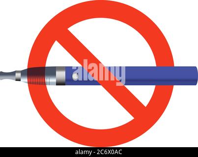 no vaping ban on e-cigarette smoking sign blue electronic cigarette in red circle simple vector illustration Stock Vector