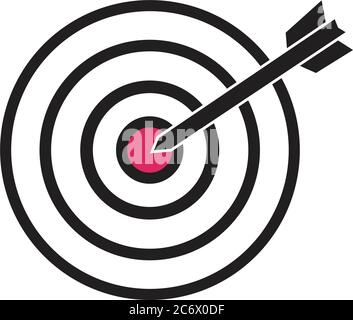 black and red target with arrow dart aim in the center concept of focus achievement objective or strategy simple vector icon Stock Vector