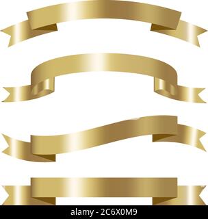 set of golden ribbon collection 3d effect with place for text vector isolated on white Stock Vector