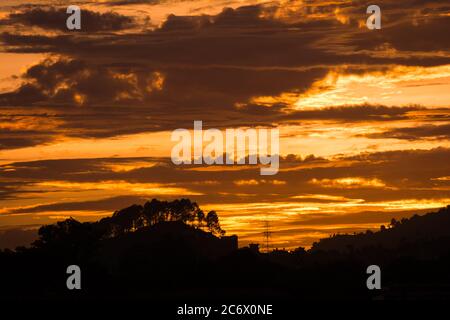 Colorful sun set and Capital city Kathmandu Stock Photo