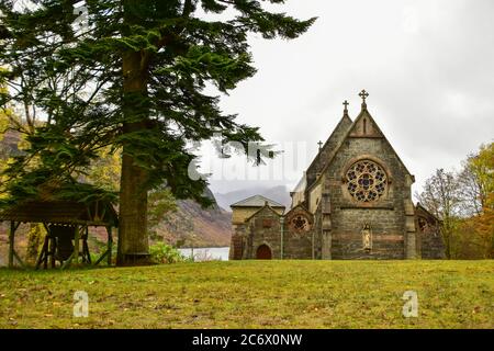 Saint Mary & Saint Finnan Catholic Church near Glenfinnan Viaduct in Scottish Highlands Stock Photo