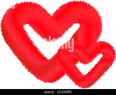 Fur hearts for Valentine's Day. Red fluffy cartoon heart Stock Vector