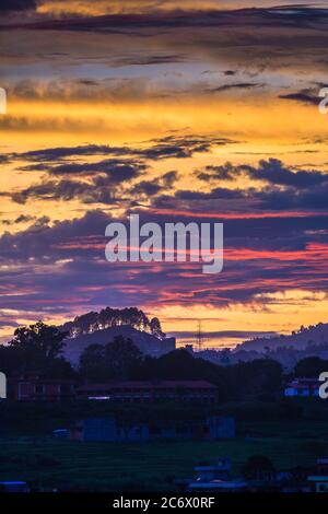 Colorful sun set and Capital city Kathmandu Stock Photo