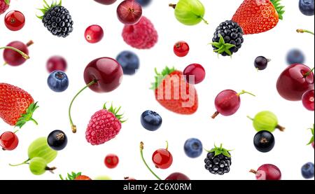 Falling berries pattern isolated on white background Stock Photo
