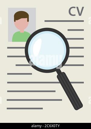 recruitment resume CV curriculum vitae document with seach magni Stock Vector