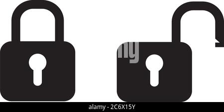 black padlock locked and unlocked lock vector web icon on white background Stock Vector
