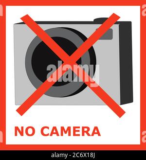no camera takeing photo is not allowed ban picture of camera crossed in red frame with sign no camera Stock Vector