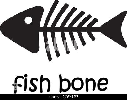 black fish skeleton fishbone with text isolated on white simple vector Stock Vector