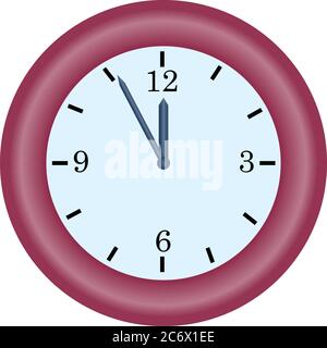 red clock minute hand on five to twelve hour simple vector icon illustration concept of last chance or deadline Stock Vector