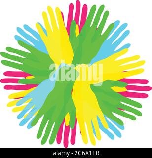 circle from simple colorful overlapping hands, community or dive Stock Vector