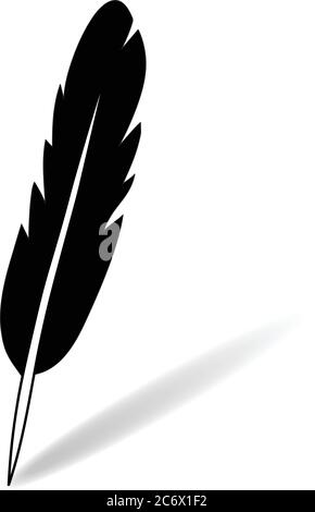 black and white flat simple feather icon vector illustration with shadow Stock Vector