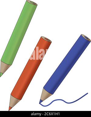 color pencil drawing illustration simple flat icon with red blue and green gradient Stock Vector