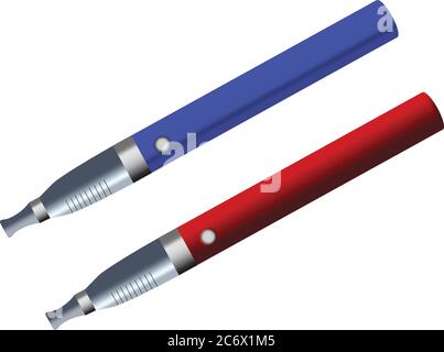 electronic cigarette blue and red e-cigarette vaping simple color realistic vector illustration Stock Vector