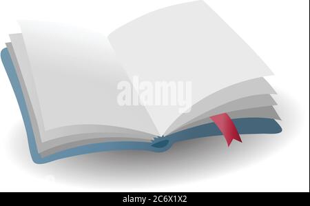 realistic open empty blue book icon with red bookmark with shado Stock Vector
