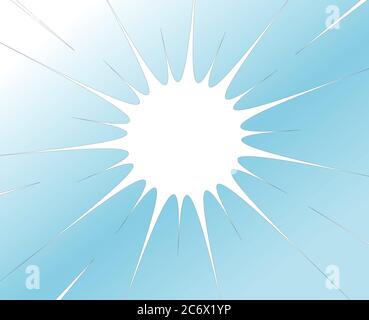 white radial hole with rift fracture on blue background broken glass or burst vector Stock Vector