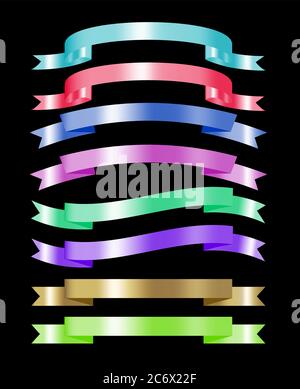 set of colorful ribbon collection 3d effect with place for text vector illustration isolated on black Stock Vector