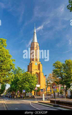 Kreuzkirche or Holy Cross Evangelical Church building in Bonn historical city centre, blue sky background, North Rhine-Westphalia region, Germany Stock Photo