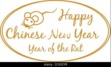 Happy Chinese new year 2020 card with calligraphy text in golden line oval and cute rat zodiac isolated on white background vector EPS 10 Stock Vector