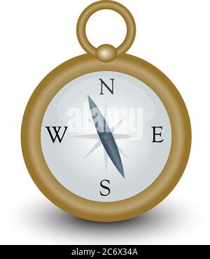 golden classic old style compass pocket watch vector icon with gloss and shadow Stock Vector