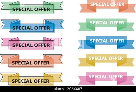 colorful vector ribbon banner collection, trendy flat geometric Stock Vector