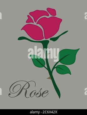 simple flat red rose vector hand drawn icon illlustration text r Stock Vector