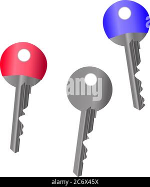 set of metal cylindrical keys red blue and silver vector illustration on white Stock Vector