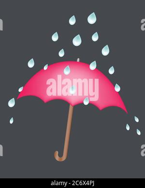 red umbrella under rain drops illustration concept safety keep dry and safe Stock Vector