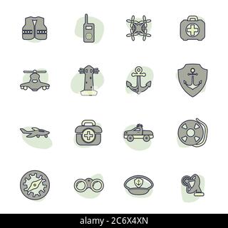 Coast Guard icons set Stock Vector