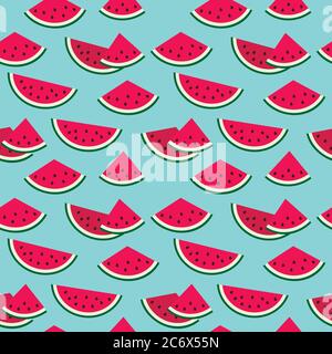 cute colorful watermelon on blue summer seamless vector backgrou Stock Vector