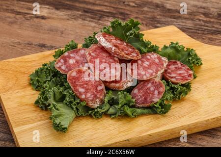 Iberian famous pork Fuet sausage slices Stock Photo