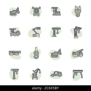 Crane and lifing machines icon set Stock Vector