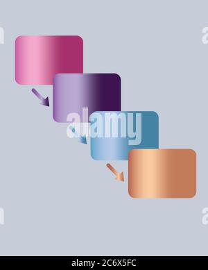 simple infographic four steps flow chart diagram with pastel color metallic gradient cells Stock Vector