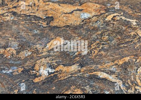 Black and orange migmatite pattern on shore rock Stock Photo