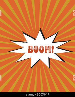 yellow orange rays cartoon burst explosion vector background with star bubble text boom! Stock Vector