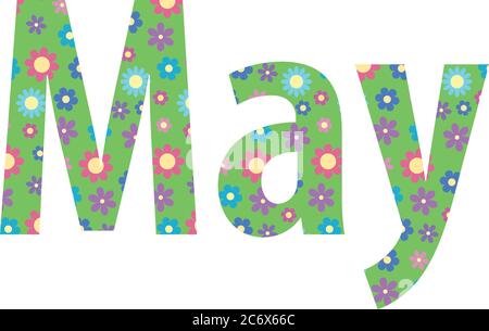 text may lettering with cute spring flower pattern on green isol Stock Vector