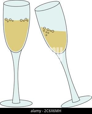two tall glasses of sparkling wine champagne bubbly - concept of Stock Vector