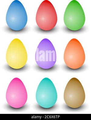 set of varied colored realistic easter eggs with vector shadows three dimensional Stock Vector