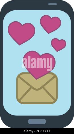smart phone with e mail text message sending cute red heart on screen valentines day send love concept Stock Vector