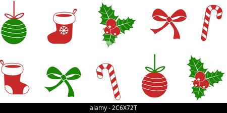 christmas symbol collection set of holly berry lolipop candy chr Stock Vector