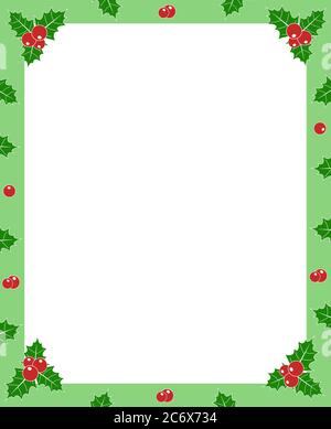 holly berry green christmas frame border for greeting card photo Stock Vector