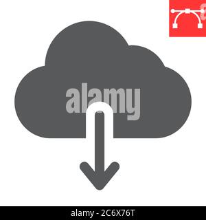 Cloud download glyph icon, ui and button, computing sign vector graphics, editable stroke solid icon, eps 10. Stock Vector