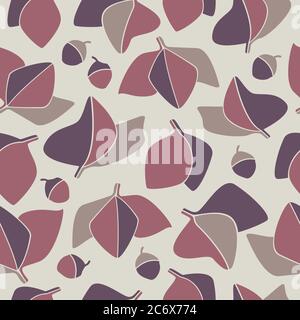 Seamless pattern of abstract flowers, leaves and acorns on a light background. Abstract botanical vector illustration. Perfect design for textile or p Stock Vector