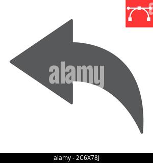 Go Back glyph icon, ui and button, arrow left sign vector graphics, editable stroke solid icon, eps 10. Stock Vector