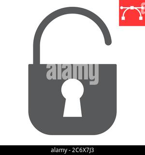 Unlock glyph icon, ui and button, padlock sign vector graphics, editable stroke solid icon, eps 10. Stock Vector