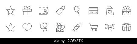 Gifts Line Icons. Symbols Gift Cards, Ribbons. Editable Stroke Stock Vector