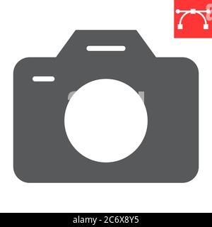 Camera glyph icon, ui and button, photography sign vector graphics, editable stroke solid icon, eps 10. Stock Vector